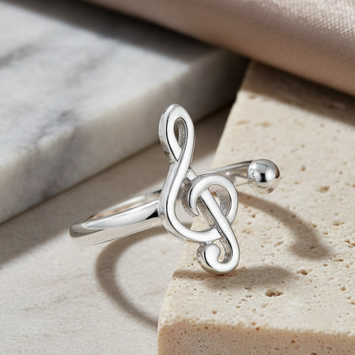 Sterling Silver Treble Clef Music Note Ring
