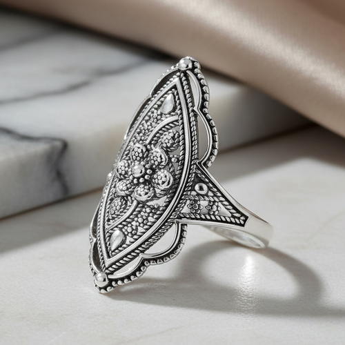 Sterling Silver Extravagant Flower Shield Ring