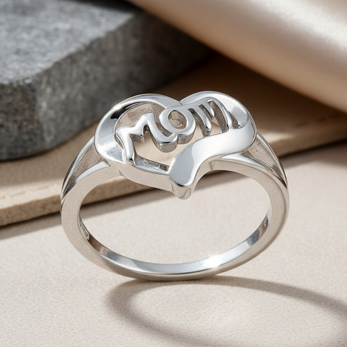 Sterling Silver Heart Mom Ring