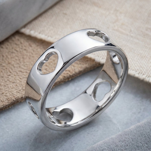 Sterling Silver Heart Pattern Eternity Ring