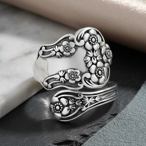 Sterling Silver Extravagant Flower Spoon Ring