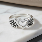 Sterling Silver Wings Heart Ring