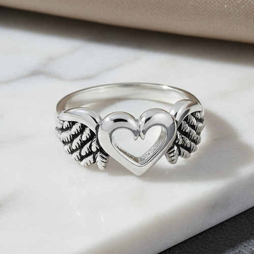 Sterling Silver Wings Heart Ring