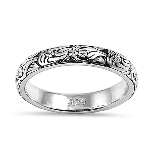 Sterling Silver Bold Flowers & Vines Eternity Ring