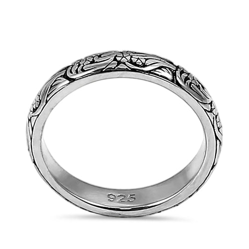 Sterling Silver Bold Flowers & Vines Eternity Ring