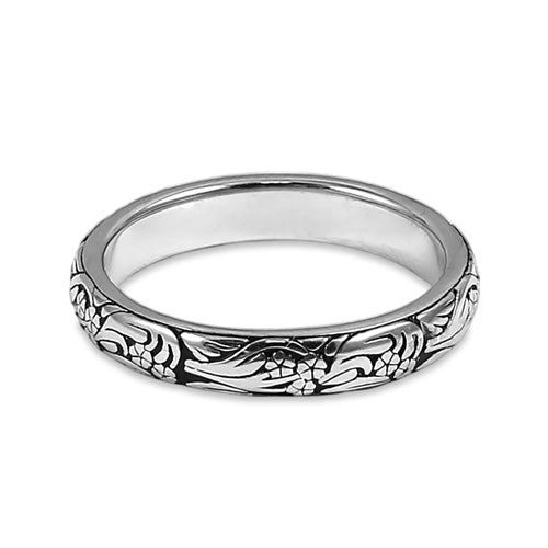 Sterling Silver Bold Flowers & Vines Eternity Ring