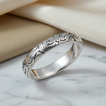 Sterling Silver Bold Flowers & Vines Eternity Ring