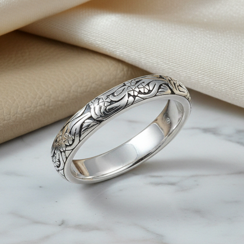 Sterling Silver Bold Flowers & Vines Eternity Ring