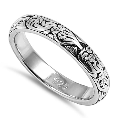 Sterling Silver Bold Flowers & Vines Eternity Ring