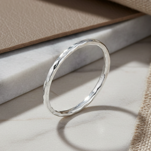 Sterling Silver Thin Hammered Band Ring