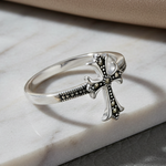 Sterling Silver Medieval Cross Marcasite Ring
