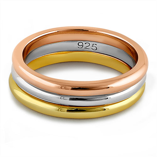 Sterling Silver Three Tone Stackable Rings  - (Set of 3 rings)