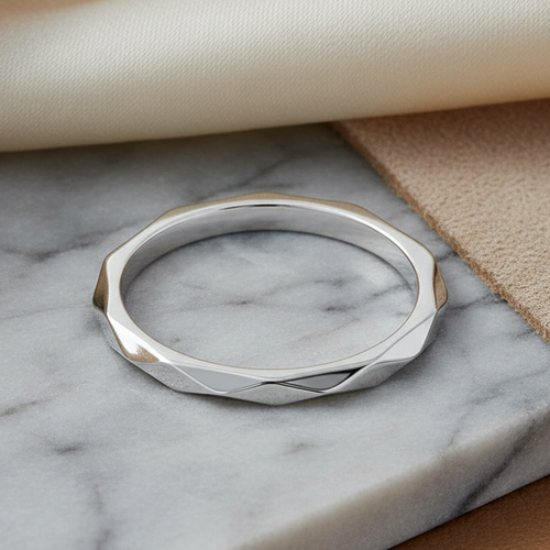 Sterling Silver 2mm Diagonal Facet Ring