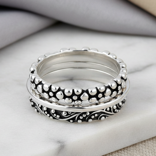 Sterling Silver 3 Set Bali Design Ring