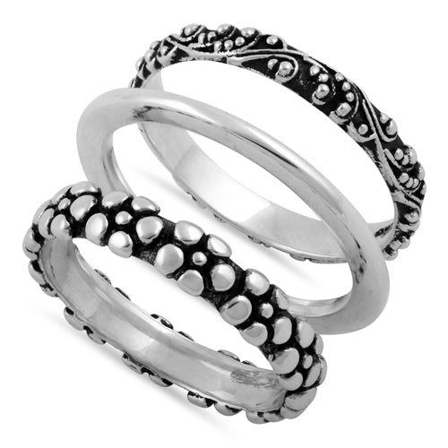 Sterling Silver 3 Set Bali Design Ring