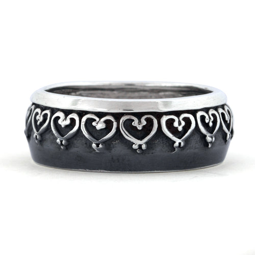 Sterling Silver Oxidized Heart Eternity Ring
