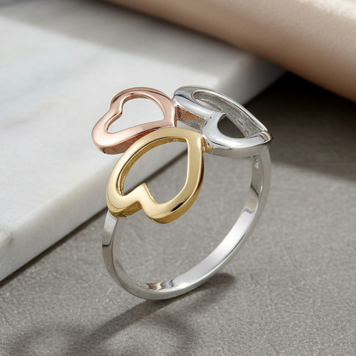 Sterling Silver 3-tone Heart Ring