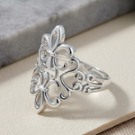 Sterling Silver Double Fleur de Lis Heart Ring