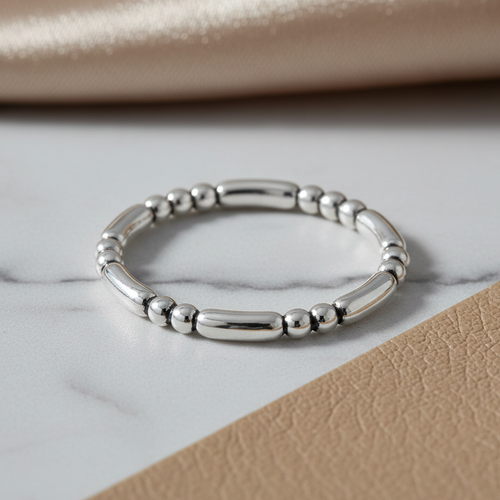 Sterling Silver Stackable Bead and Bar Ring