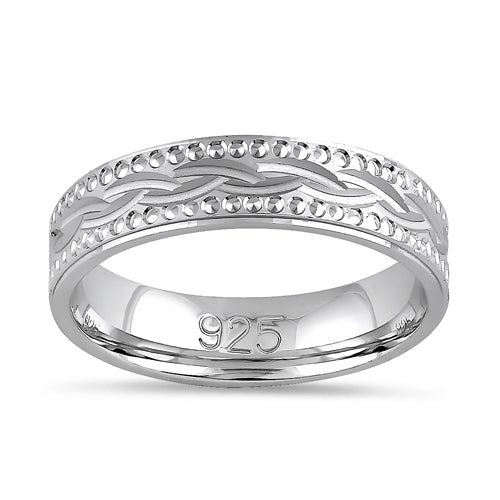 Sterling Silver Diamond Cut Wavy Wedding Band Ring