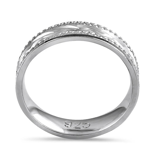 Sterling Silver Diamond Cut Wavy Wedding Band Ring