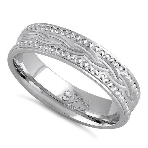 Sterling Silver Diamond Cut Wavy Wedding Band Ring