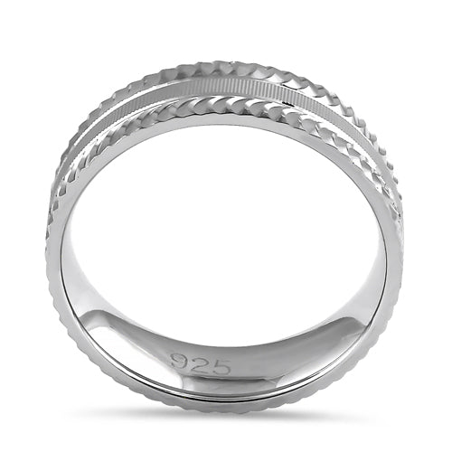 Sterling Silver Diamond Cut Pattern Wedding Band Ring for sale Sterling Silver Diamond Cut Pattern Wedding Band Ring for sale