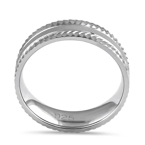 Sterling Silver Diamond Cut Pattern Wedding Band Ring