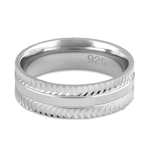 Sterling Silver Diamond Cut Pattern Wedding Band Ring