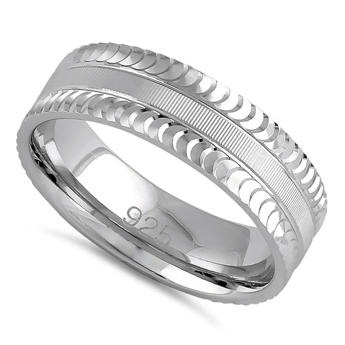 Sterling Silver Diamond Cut Pattern Wedding Band Ring