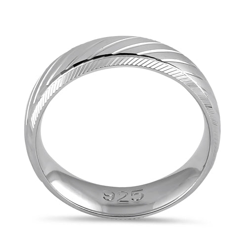 Sterling Silver Diamond Cut Slanting Lines Wedding Band Ring