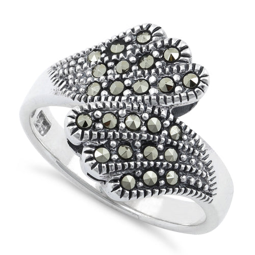 Sterling Silver Angel Wings Marcasite Ring