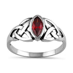 Sterling Silver Garnet Celtic Design CZ Ring