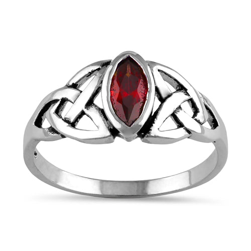 Sterling Silver Garnet Celtic Design CZ Ring