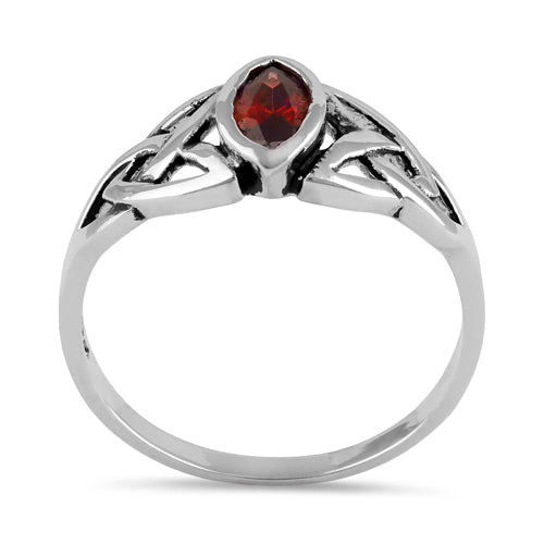 Sterling Silver Garnet Celtic Design CZ Ring