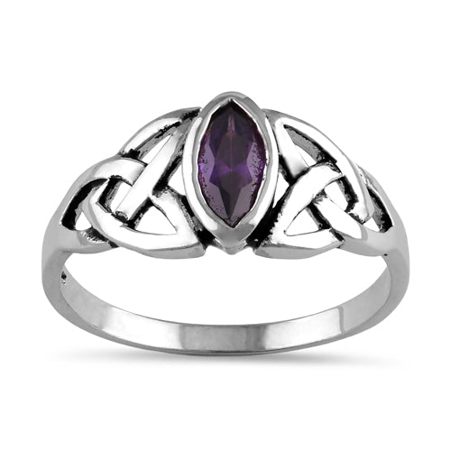 Sterling Silver Amethyst Celtic Design CZ Ring