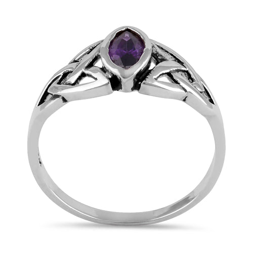 Sterling Silver Amethyst Celtic Design CZ Ring