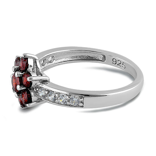 Sterling Silver Garnet Plumeria Flower CZ Ring