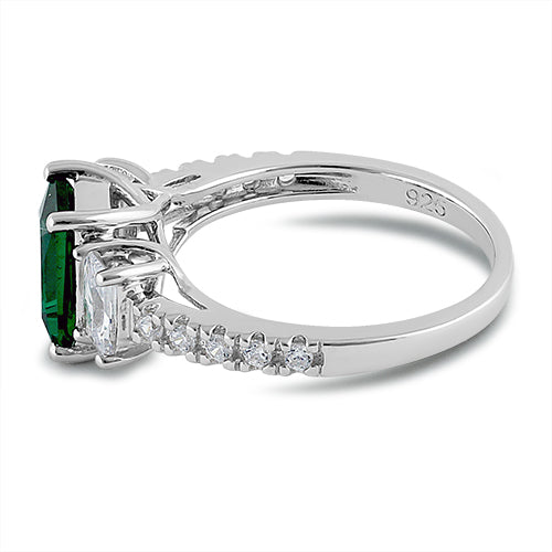Sterling Silver Rectangular Emerald CZ Ring