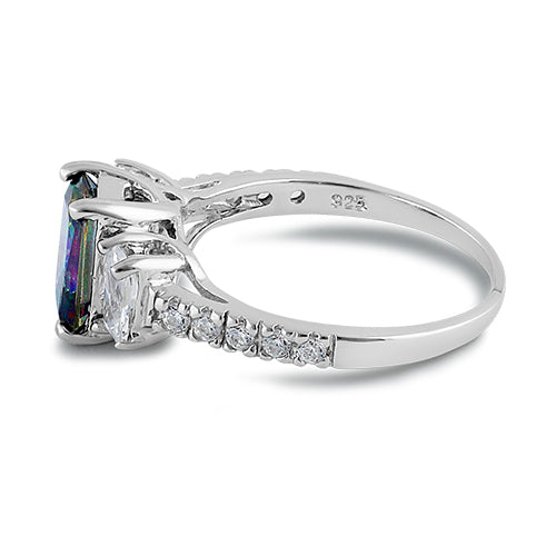 Sterling Silver Rectangular Rainbow Topaz CZ Ring