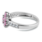 Sterling Silver Pink Plumeria Flower CZ Ring