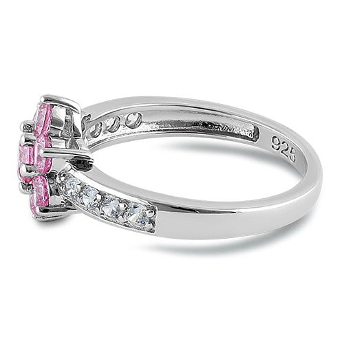 Sterling Silver Pink Plumeria Flower CZ Ring