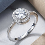 Sterling Silver Clear Round CZ Halo Engagement Ring