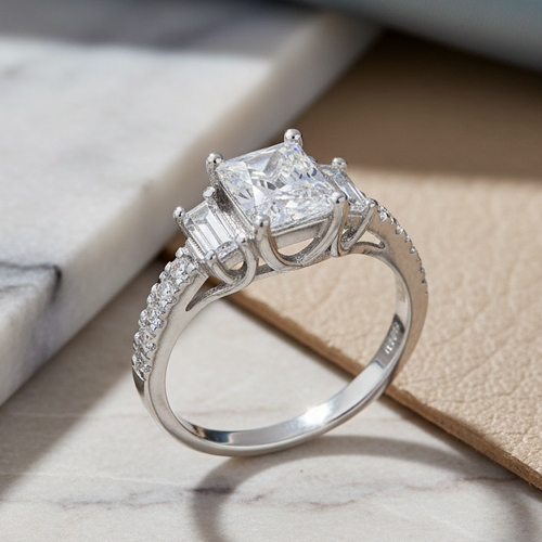 Sterling Silver 3 Stone CZ Engagement Ring