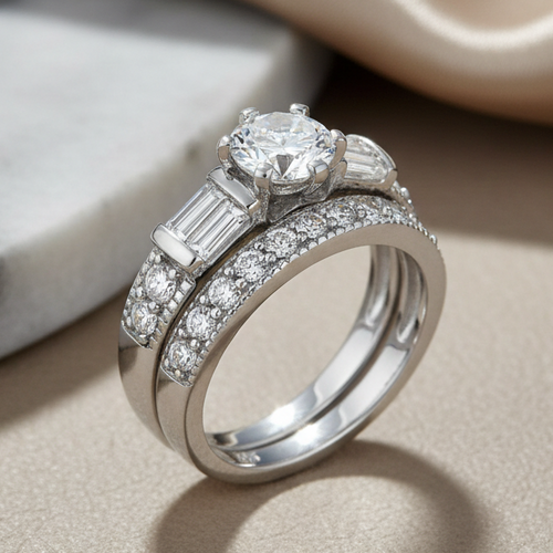 Sterling Silver 2-Piece CZ Engagement Set Ring
