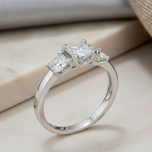 Sterling Silver 3-Stone Square CZ Ring