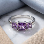 Sterling Silver Triple Square Amethyst CZ Ring
