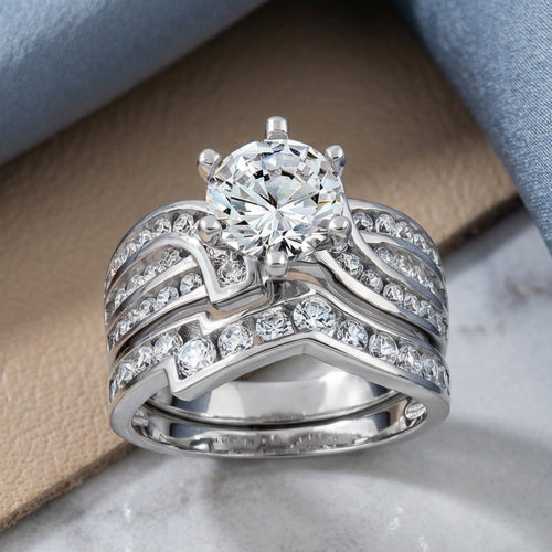 Sterling Silver CZ Engagement Ring Set