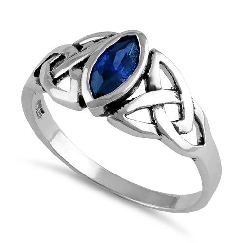 Sterling Silver Blue Sapphire Celtic Design CZ Ring