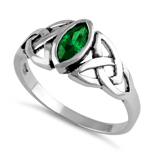 Sterling Silver Emerald Celtic Design CZ Ring